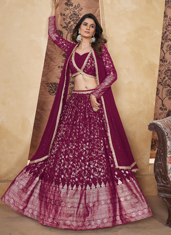 Georgette Deep Pink Bridal Wear Pigment Foil Work Readymade Lehenga Choli